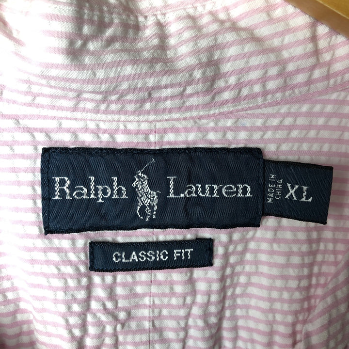 Ralph Lauren Classic Fit Seersucker Short Sleeve Button-Down Check Shirt, Men's Size XL cotton pink type Vintage Second Hand
