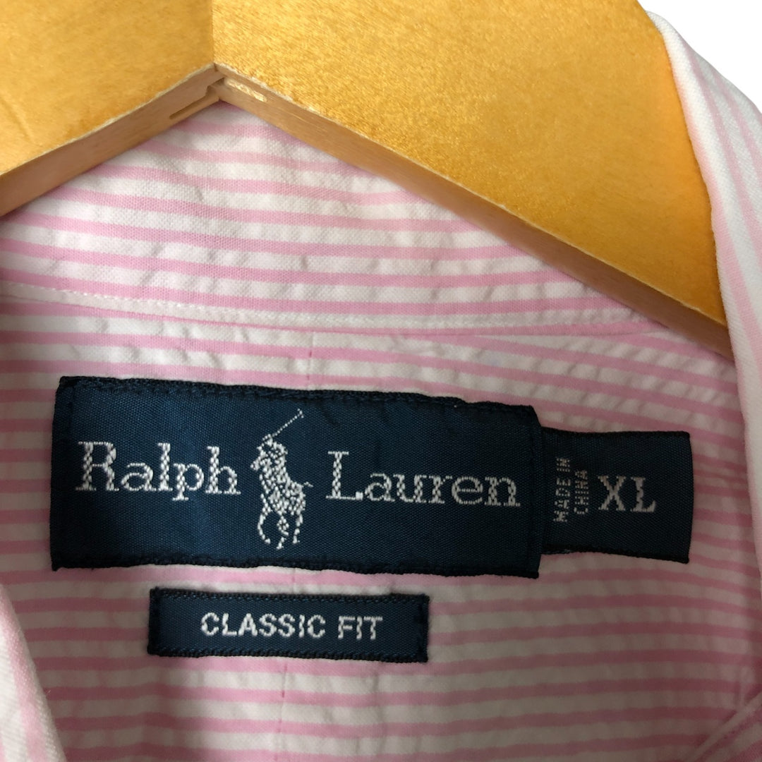 Ralph Lauren Classic Fit Seersucker Short Sleeve Button-Down Check Shirt, Men's Size XL cotton pink type Vintage Second Hand