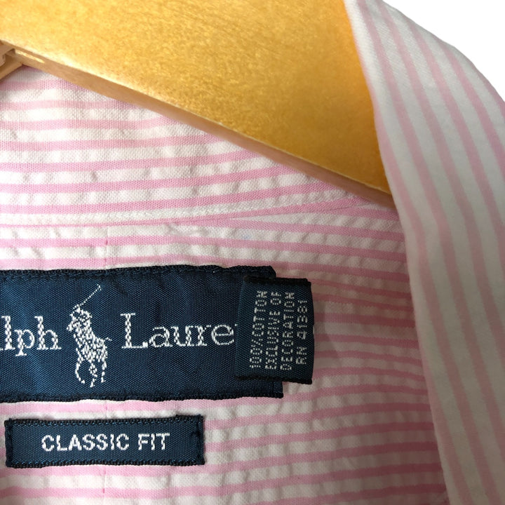 Ralph Lauren Classic Fit Seersucker Short Sleeve Button-Down Check Shirt, Men's Size XL cotton pink type Vintage Second Hand