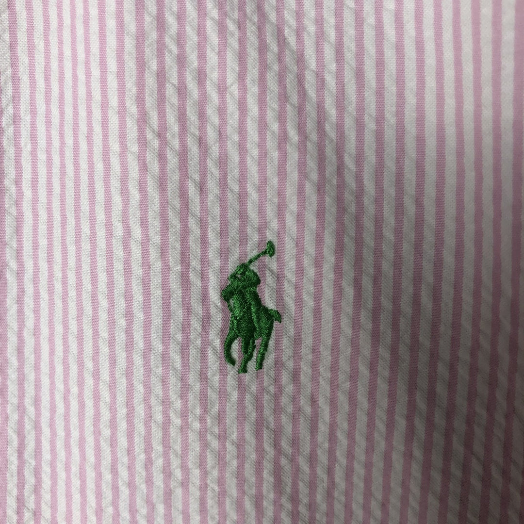 Ralph Lauren Classic Fit Seersucker Short Sleeve Button-Down Check Shirt, Men's Size XL cotton pink type Vintage Second Hand