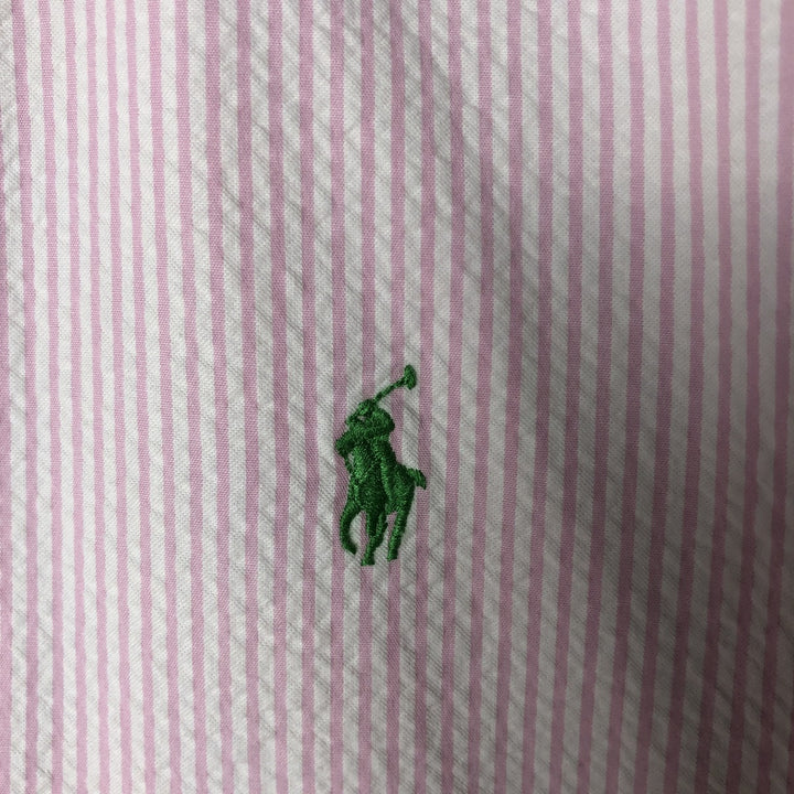 Ralph Lauren Classic Fit Seersucker Short Sleeve Button-Down Check Shirt, Men's Size XL cotton pink type Vintage Second Hand