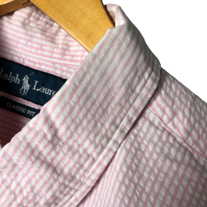 Ralph Lauren Classic Fit Seersucker Short Sleeve Button-Down Check Shirt, Men's Size XL cotton pink type Vintage Second Hand