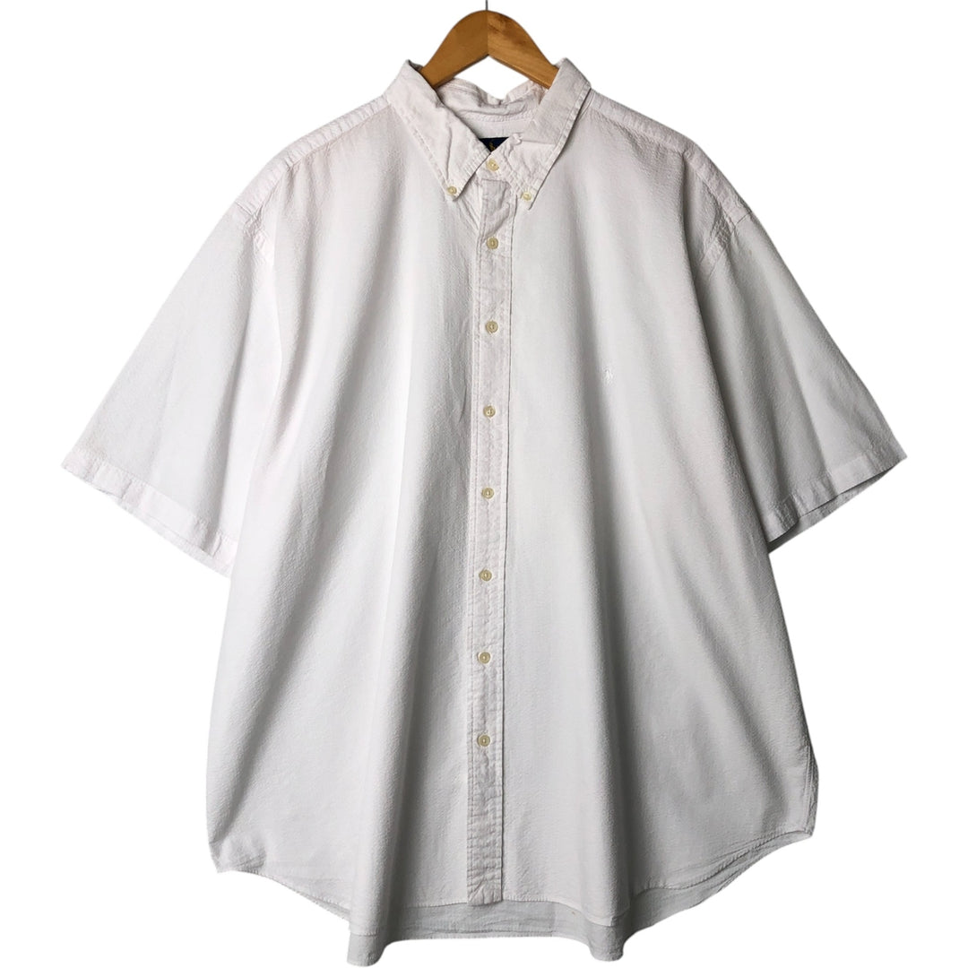 Oversized Ralph Lauren seersucker short-sleeve button-down striped shirt, men's size XXXL cotton white type Vintage Second Hand