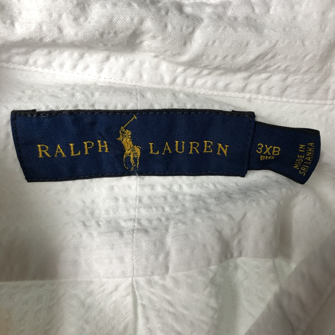 Oversized Ralph Lauren seersucker short-sleeve button-down striped shirt, men's size XXXL cotton white type Vintage Second Hand