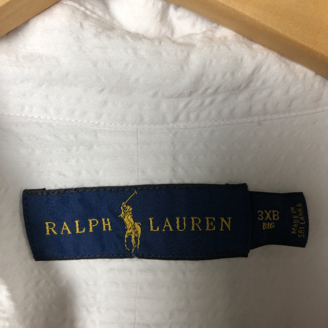 Oversized Ralph Lauren seersucker short-sleeve button-down striped shirt, men's size XXXL cotton white type Vintage Second Hand