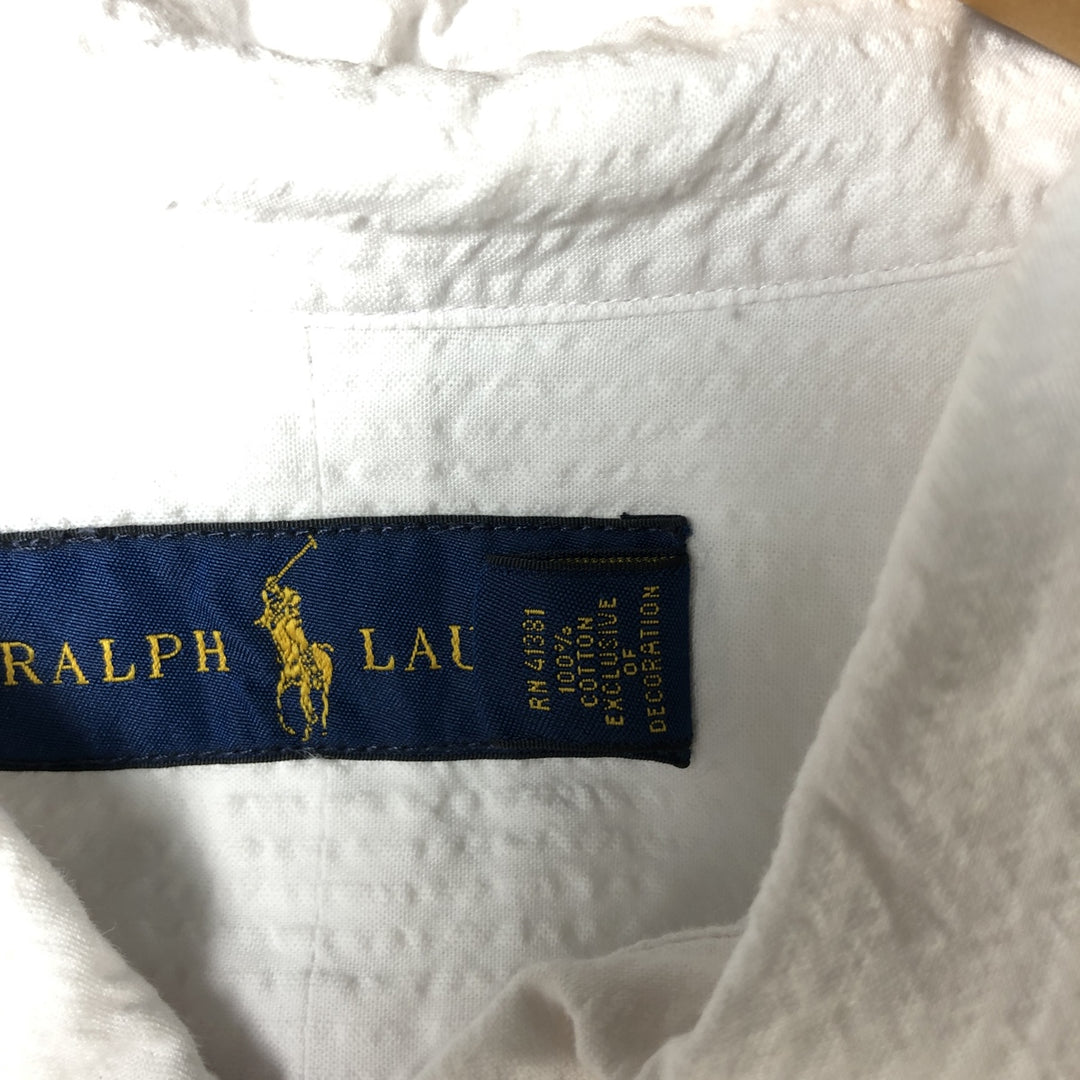Oversized Ralph Lauren seersucker short-sleeve button-down striped shirt, men's size XXXL cotton white type Vintage Second Hand