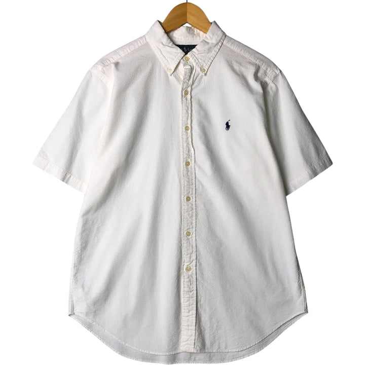 Ralph Lauren Classic Fit Seersucker Short Sleeve Button Down Striped Shirt Men's Size L cotton white type Vintage Second Hand