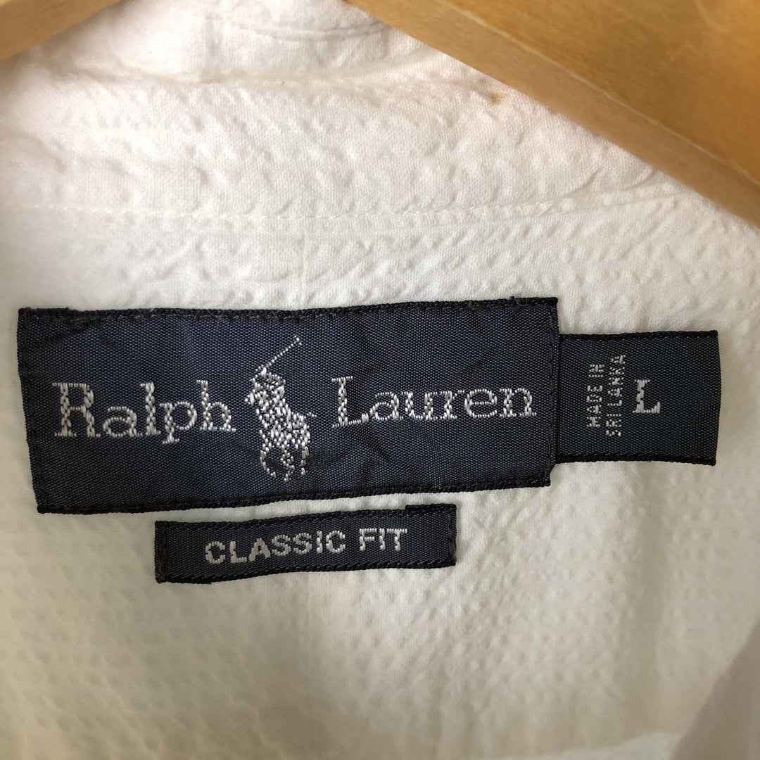 Ralph Lauren Classic Fit Seersucker Short Sleeve Button Down Striped Shirt Men's Size L cotton white type Vintage Second Hand