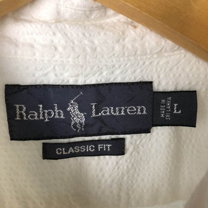 Ralph Lauren Classic Fit Seersucker Short Sleeve Button Down Striped Shirt Men's Size L cotton white type Vintage Second Hand