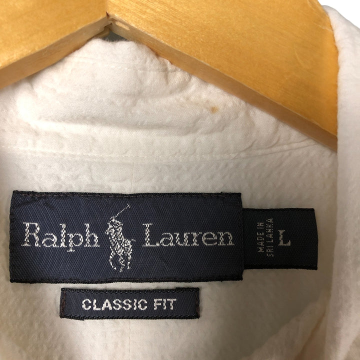Ralph Lauren Classic Fit Seersucker Short Sleeve Button Down Striped Shirt Men's Size L cotton white type Vintage Second Hand