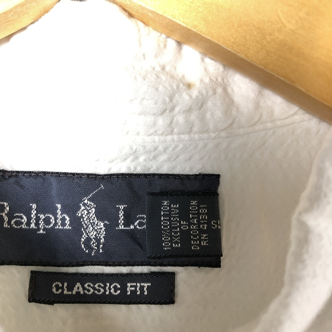 Ralph Lauren Classic Fit Seersucker Short Sleeve Button Down Striped Shirt Men's Size L cotton white type Vintage Second Hand