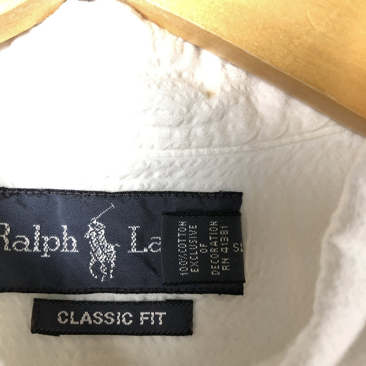 Ralph Lauren Classic Fit Seersucker Short Sleeve Button Down Striped Shirt Men's Size L cotton white type Vintage Second Hand