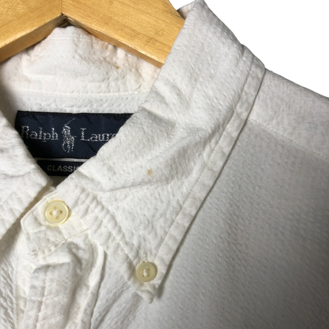Ralph Lauren Classic Fit Seersucker Short Sleeve Button Down Striped Shirt Men's Size L cotton white type Vintage Second Hand
