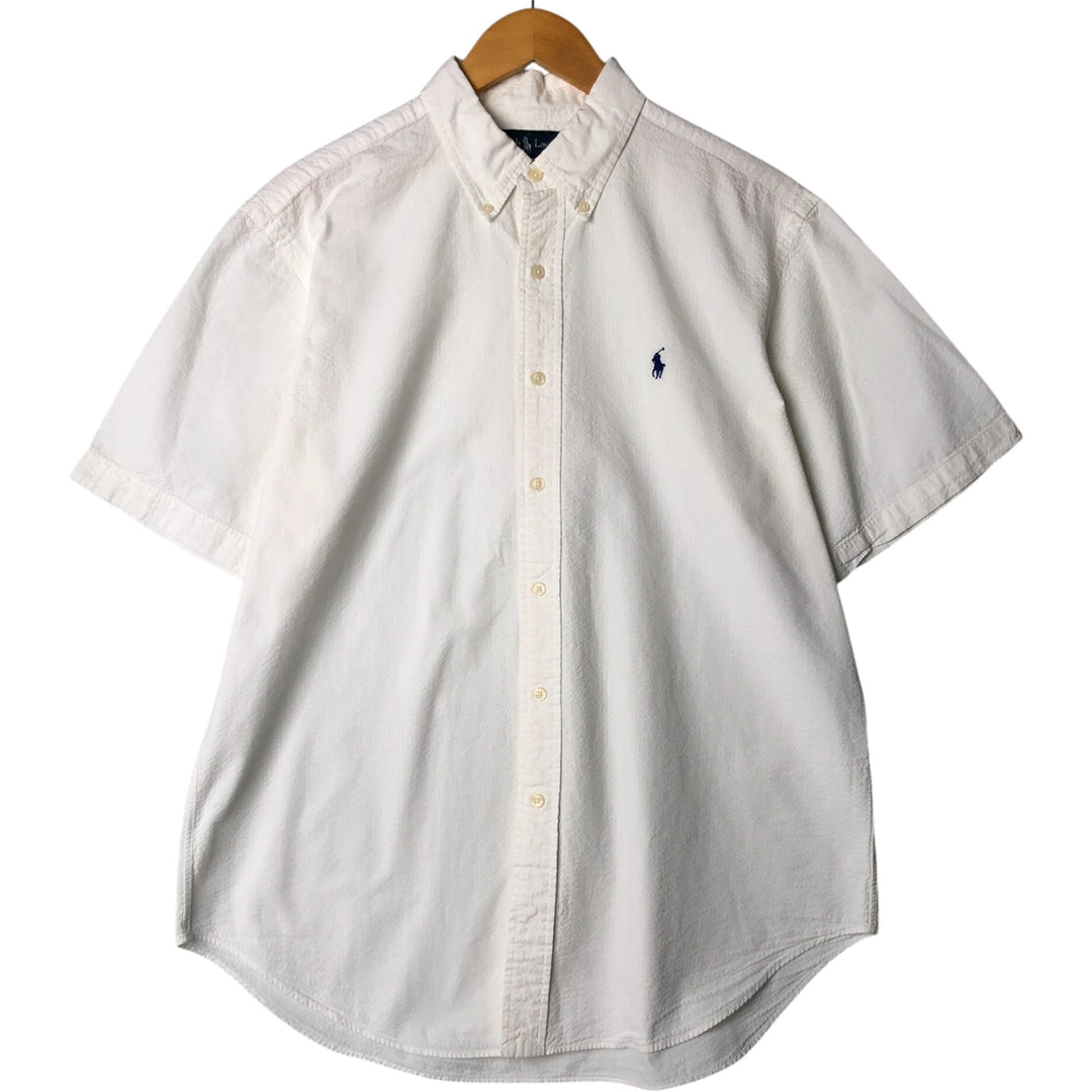 Ralph Lauren Classic Fit Seersucker Short Sleeve Button Down Striped Shirt Men's Size L cotton white type Vintage Second Hand