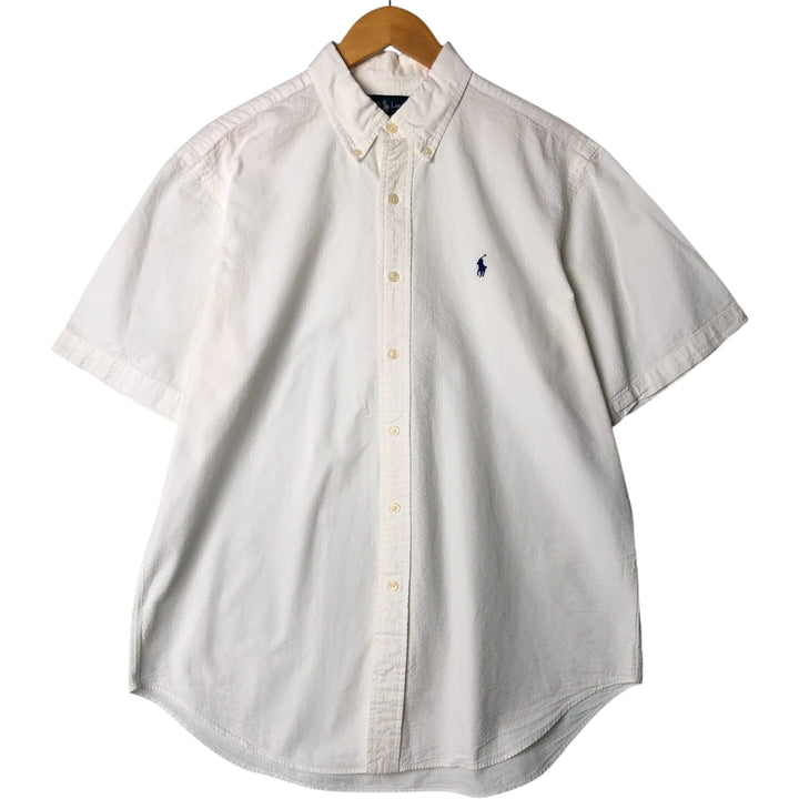 Ralph Lauren Classic Fit Seersucker Short Sleeve Button Down Striped Shirt Men's Size L cotton white type Vintage Second Hand