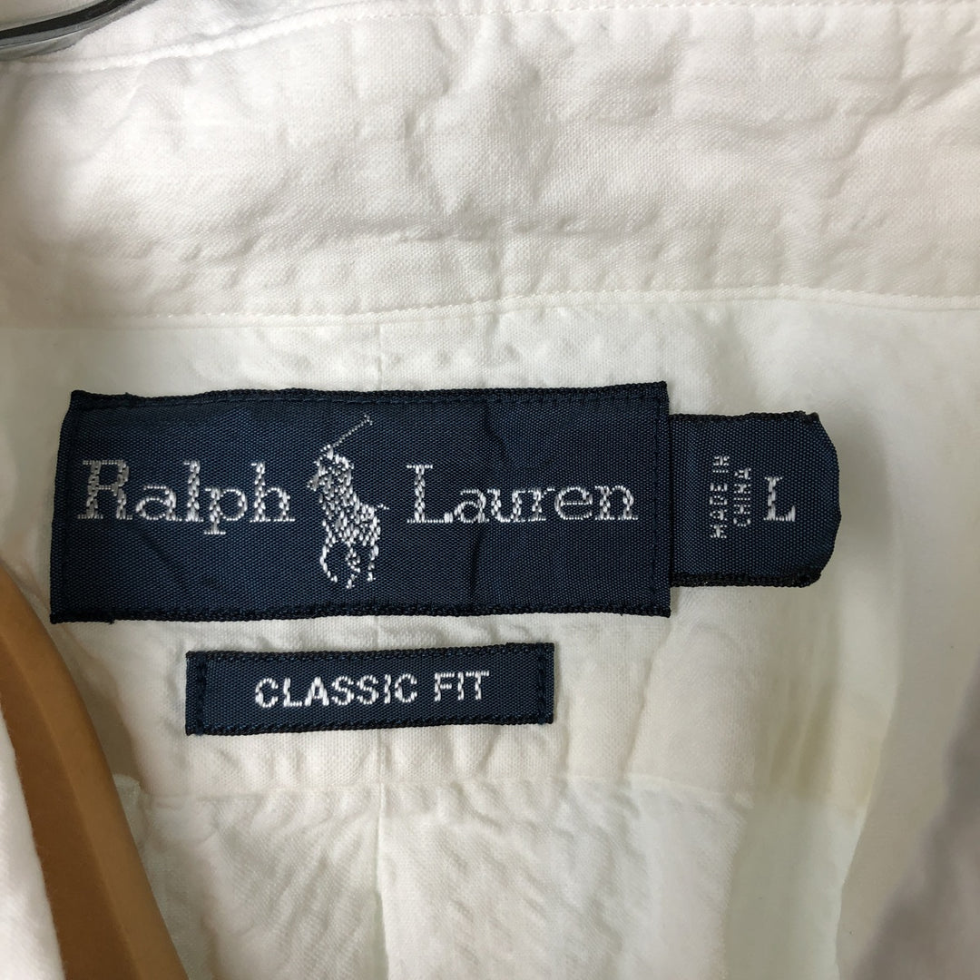 Ralph Lauren Classic Fit Seersucker Short Sleeve Button Down Striped Shirt Men's Size L cotton white type Vintage Second Hand