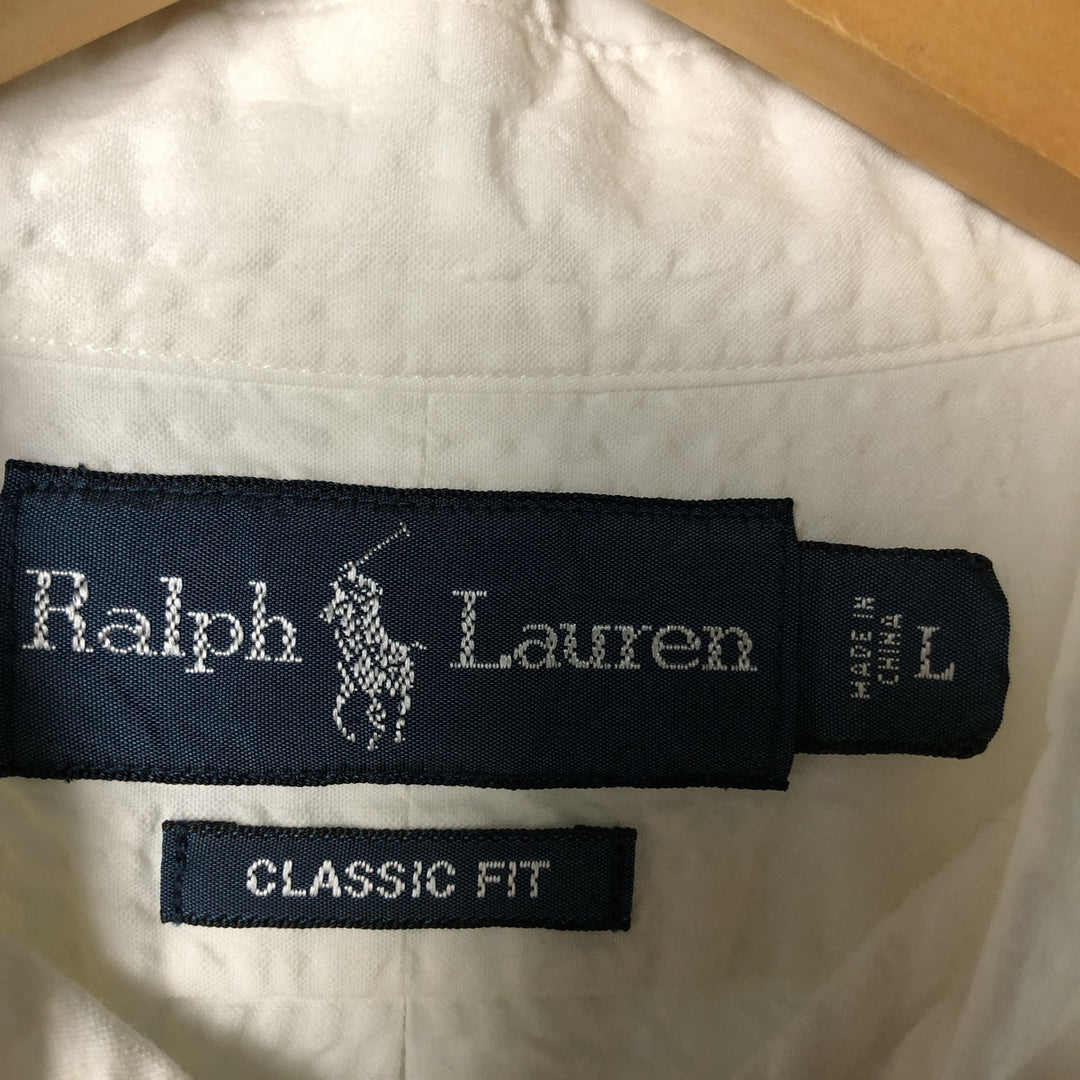 Ralph Lauren Classic Fit Seersucker Short Sleeve Button Down Striped Shirt Men's Size L cotton white type Vintage Second Hand