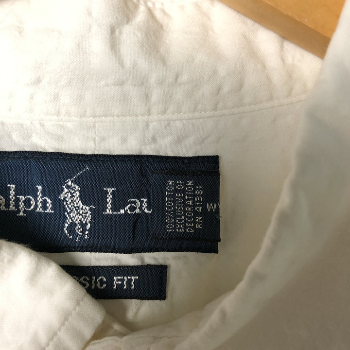 Ralph Lauren Classic Fit Seersucker Short Sleeve Button Down Striped Shirt Men's Size L cotton white type Vintage Second Hand