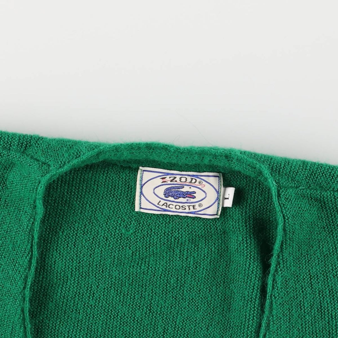 Vintage 70s-80'S Lacoste IZOD knit cardigan, men's size L unclear green type Vintage Second Hand
