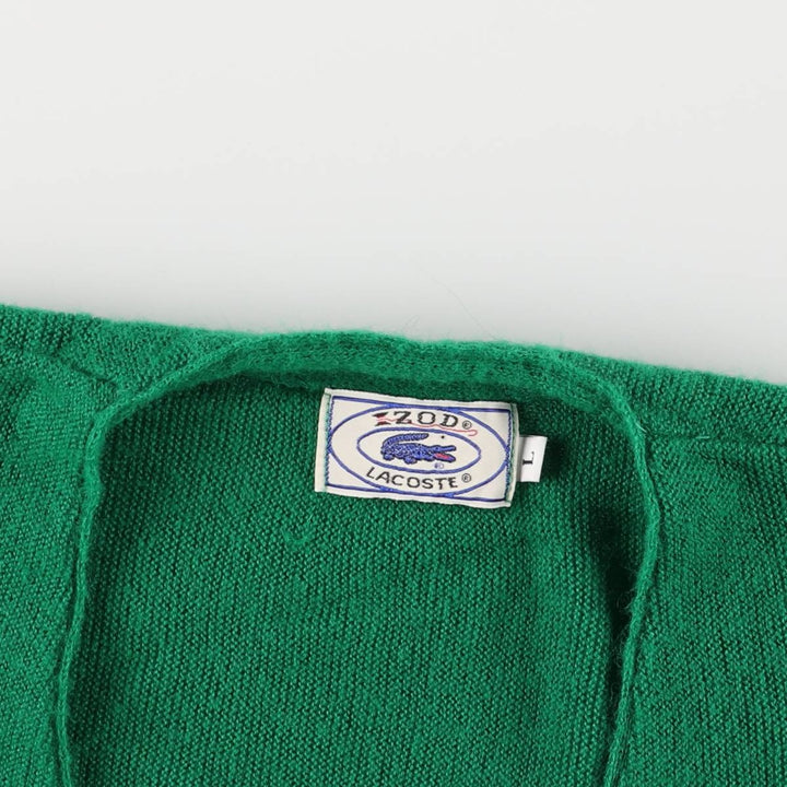 Vintage 70s-80'S Lacoste IZOD knit cardigan, men's size L unclear green type Vintage Second Hand