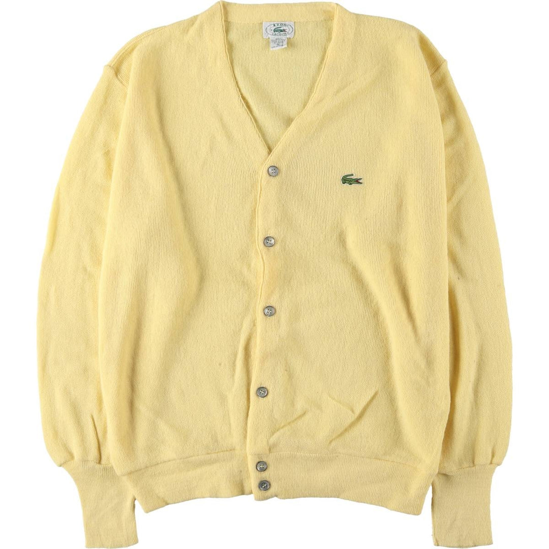 80s-90'S Lacoste IZOD Acrylic Knit Cardigan Made in USA Men's L Size Vintage Oron Acrylic yellow type Vintage Second Hand