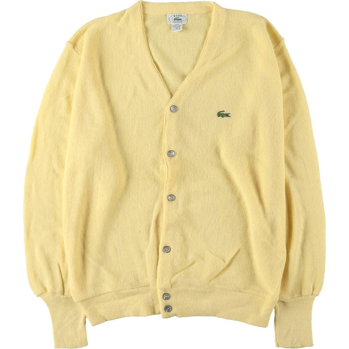 80s-90'S Lacoste IZOD Acrylic Knit Cardigan Made in USA Men's L Size Vintage Oron Acrylic yellow type Vintage Second Hand