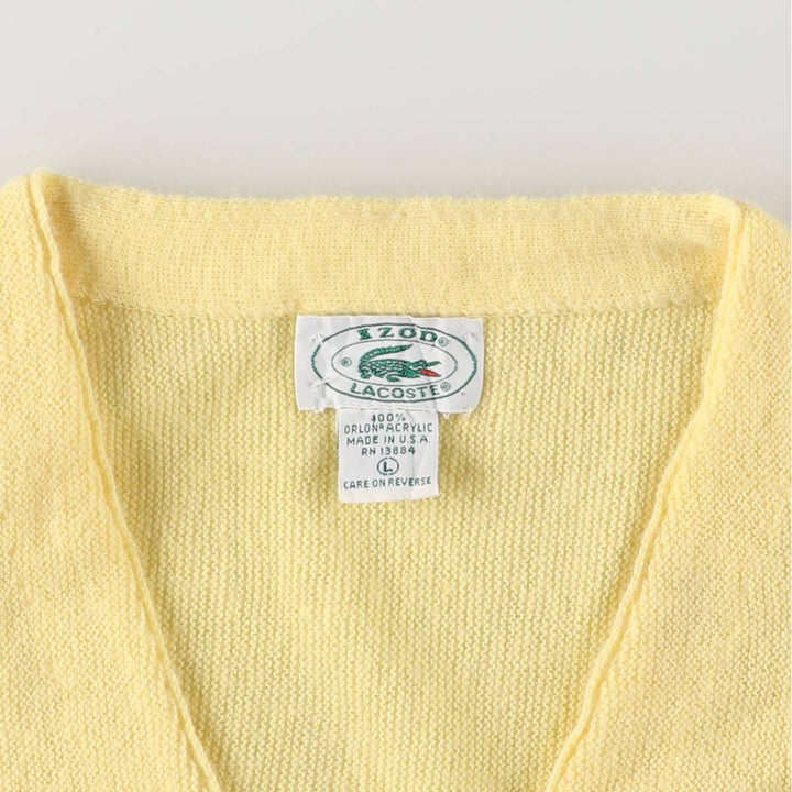 80s-90'S Lacoste IZOD Acrylic Knit Cardigan Made in USA Men's L Size Vintage Oron Acrylic yellow type Vintage Second Hand