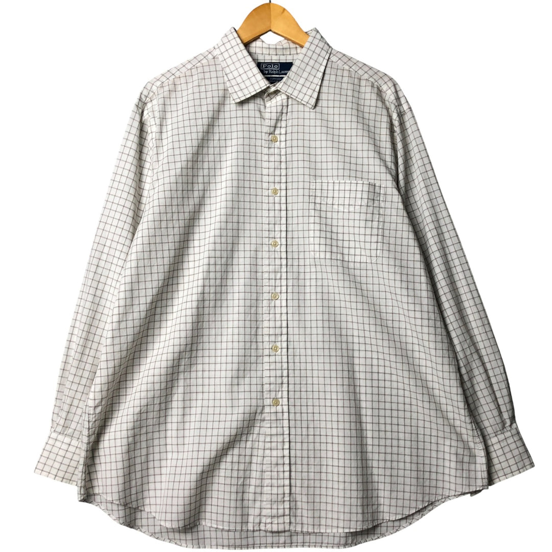 Ralph Lauren POLO by Ralph Lauren CURHAM wide-collar long-sleeved cotton check shirt, men's size XL cotton brown type Vintage Second Hand