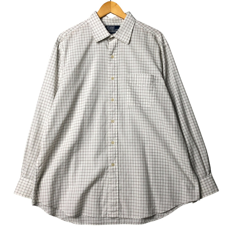Ralph Lauren POLO by Ralph Lauren CURHAM wide-collar long-sleeved cotton check shirt, men's size XL cotton brown type Vintage Second Hand