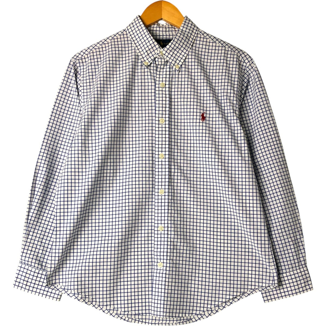 Ralph Lauren Slim Fit Long Sleeve Button-Down Check Shirt, Men's Size L cotton Navy blue Vintage Second Hand