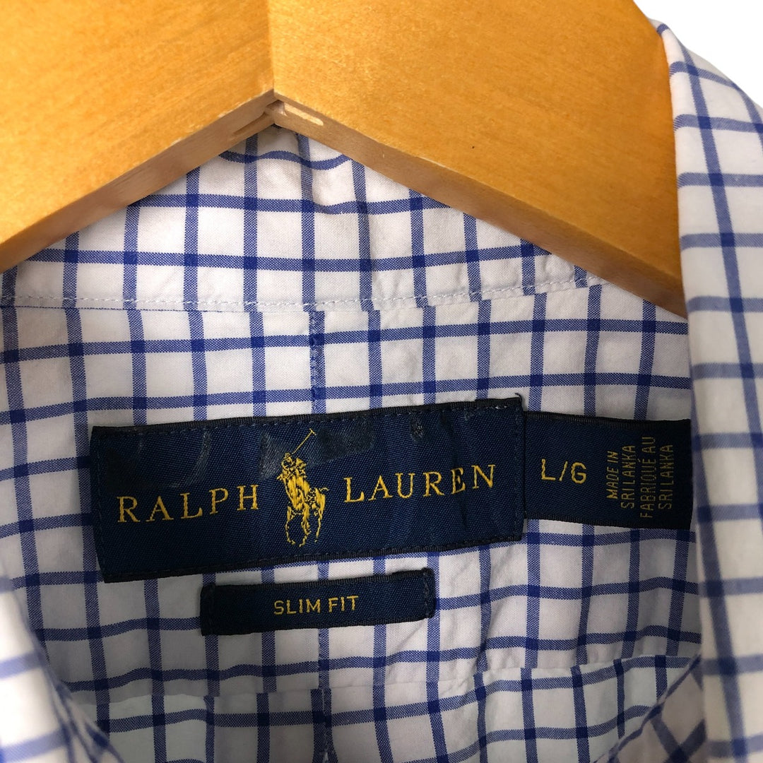 Ralph Lauren Slim Fit Long Sleeve Button-Down Check Shirt, Men's Size L cotton Navy blue Vintage Second Hand