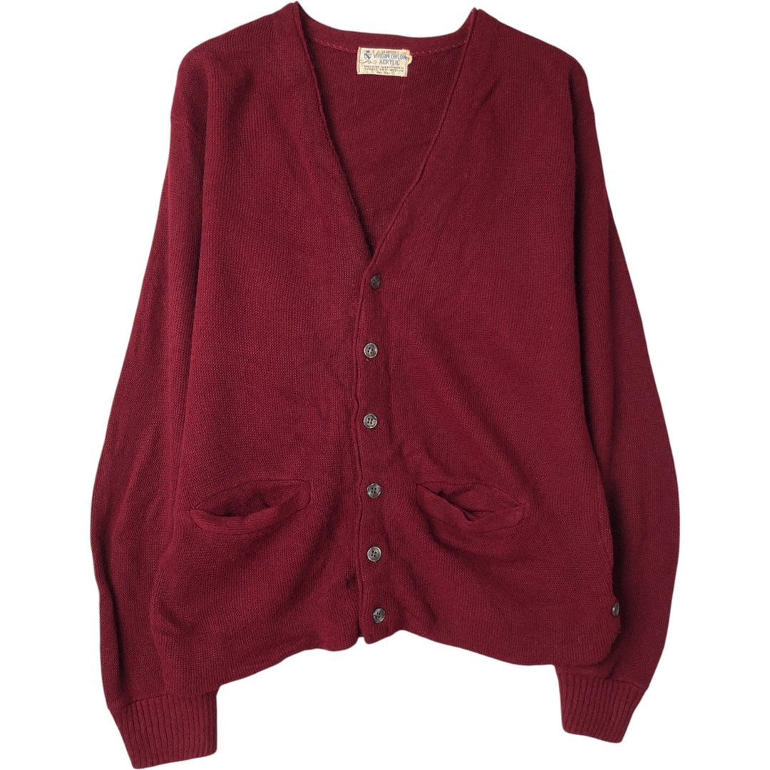Vintage 70'S acrylic knit cardigan, men's size M acrylic wine-red Vintage Second Hand