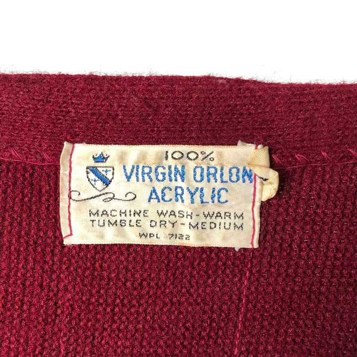 Vintage 70'S acrylic knit cardigan, men's size M acrylic wine-red Vintage Second Hand