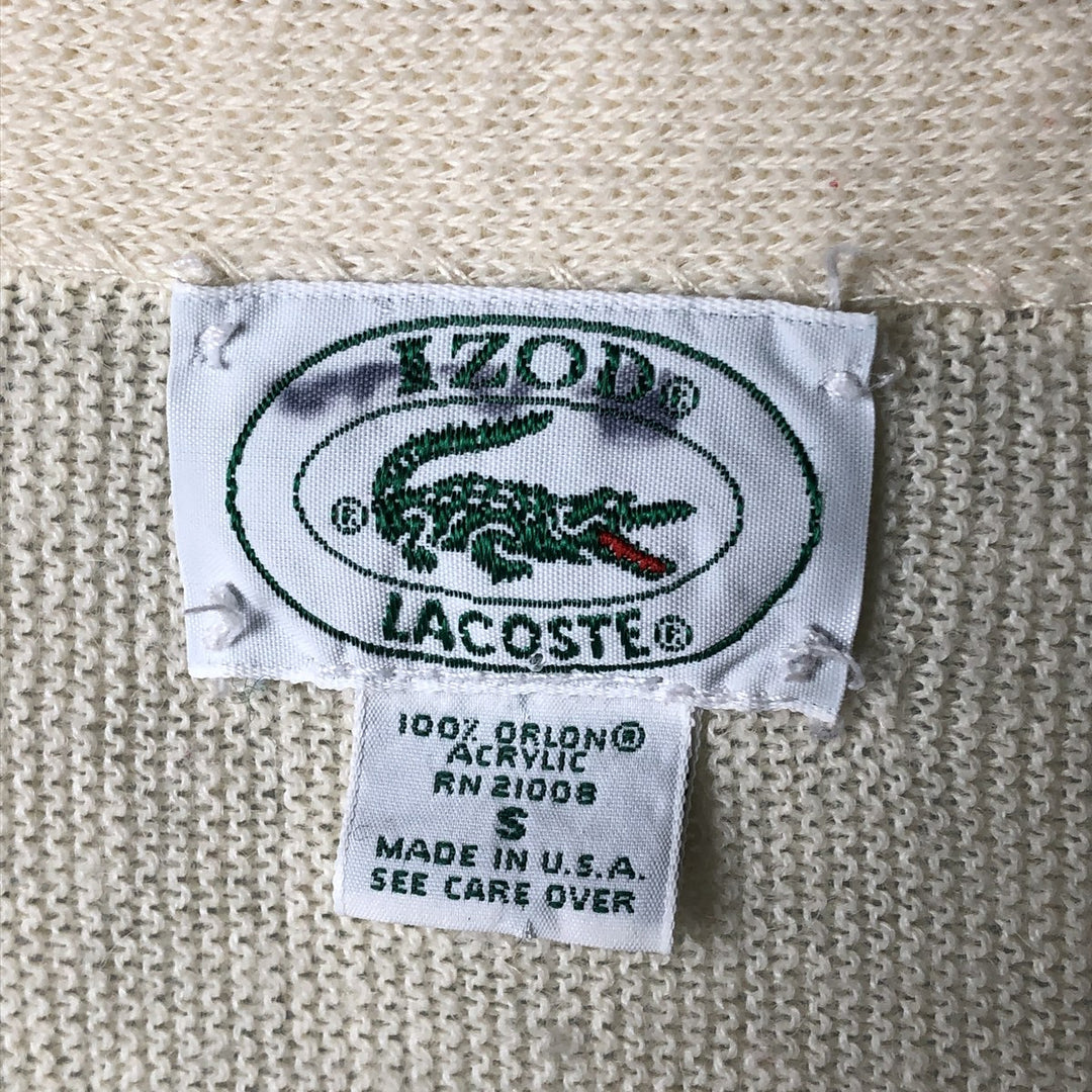 Vintage 1980s-1990'S IZOD acrylic knit cardigan, made in the USA, size S, men's acrylic ivory Vintage Second Hand