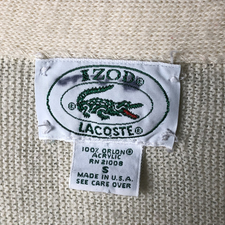 Vintage 1980s-1990'S IZOD acrylic knit cardigan, made in the USA, size S, men's acrylic ivory Vintage Second Hand