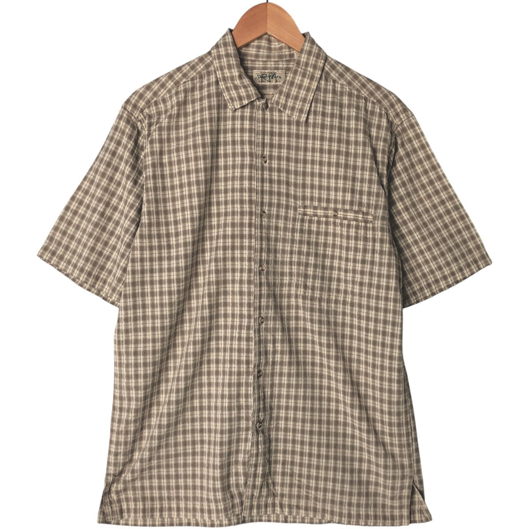 St. Johns Bay Seersucker Short Sleeve Cotton Check Shirt, Box Shirt, Men's Size Small cotton Beige type Vintage Second Hand