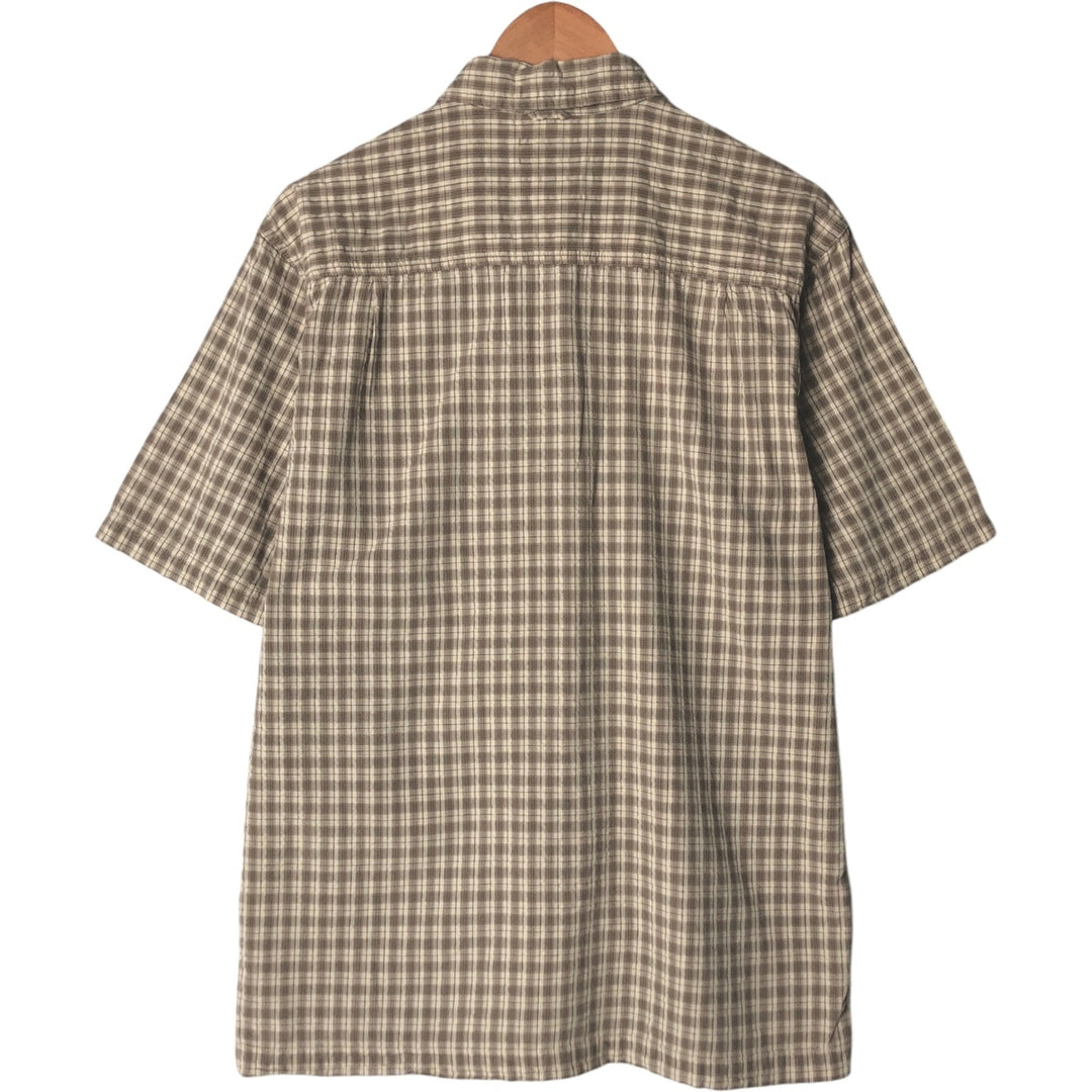 St. Johns Bay Seersucker Short Sleeve Cotton Check Shirt, Box Shirt, Men's Size Small cotton Beige type Vintage Second Hand