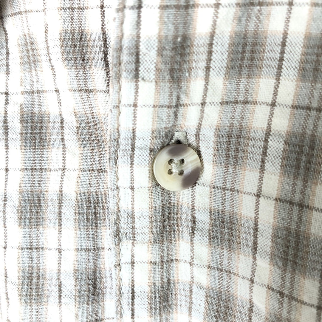 St. Johns Bay Seersucker Short Sleeve Cotton Check Shirt, Box Shirt, Men's Size Small cotton Beige type Vintage Second Hand