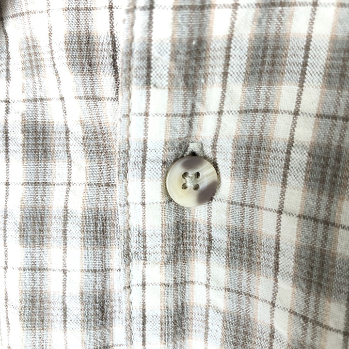 St. Johns Bay Seersucker Short Sleeve Cotton Check Shirt, Box Shirt, Men's Size Small cotton Beige type Vintage Second Hand