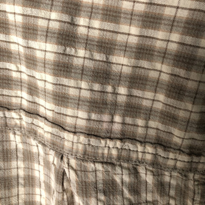 St. Johns Bay Seersucker Short Sleeve Cotton Check Shirt, Box Shirt, Men's Size Small cotton Beige type Vintage Second Hand