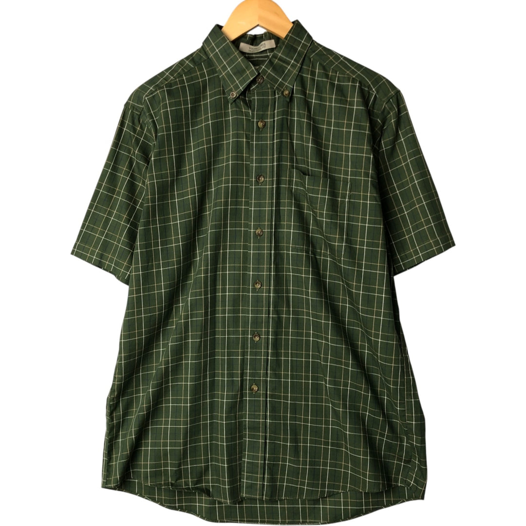90s-00'S LLBean WRINKLE FREE TRADITIONAL FIT Short Sleeve Button-Down Check Shirt, Men's Size Medium cotton Green type dark green Vintage Second Hand