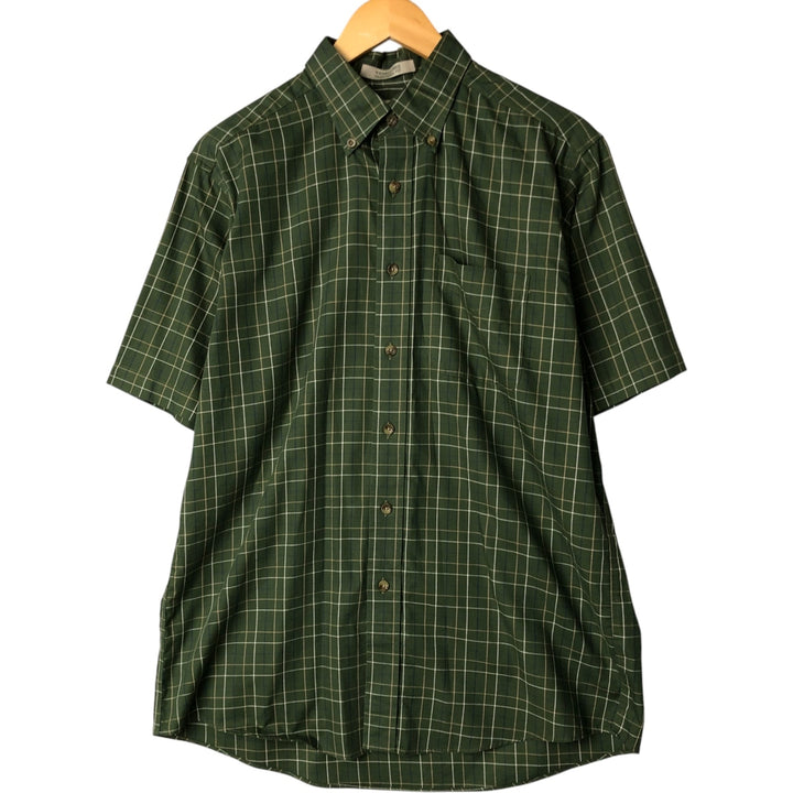 90s-00'S LLBean WRINKLE FREE TRADITIONAL FIT Short Sleeve Button-Down Check Shirt, Men's Size Medium cotton Green type dark green Vintage Second Hand