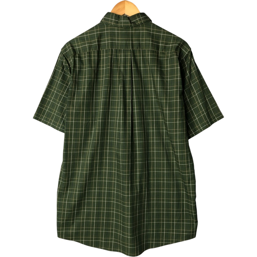 90s-00'S LLBean WRINKLE FREE TRADITIONAL FIT Short Sleeve Button-Down Check Shirt, Men's Size Medium cotton Green type dark green Vintage Second Hand