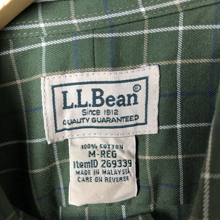 90s-00'S LLBean WRINKLE FREE TRADITIONAL FIT Short Sleeve Button-Down Check Shirt, Men's Size Medium cotton Green type dark green Vintage Second Hand