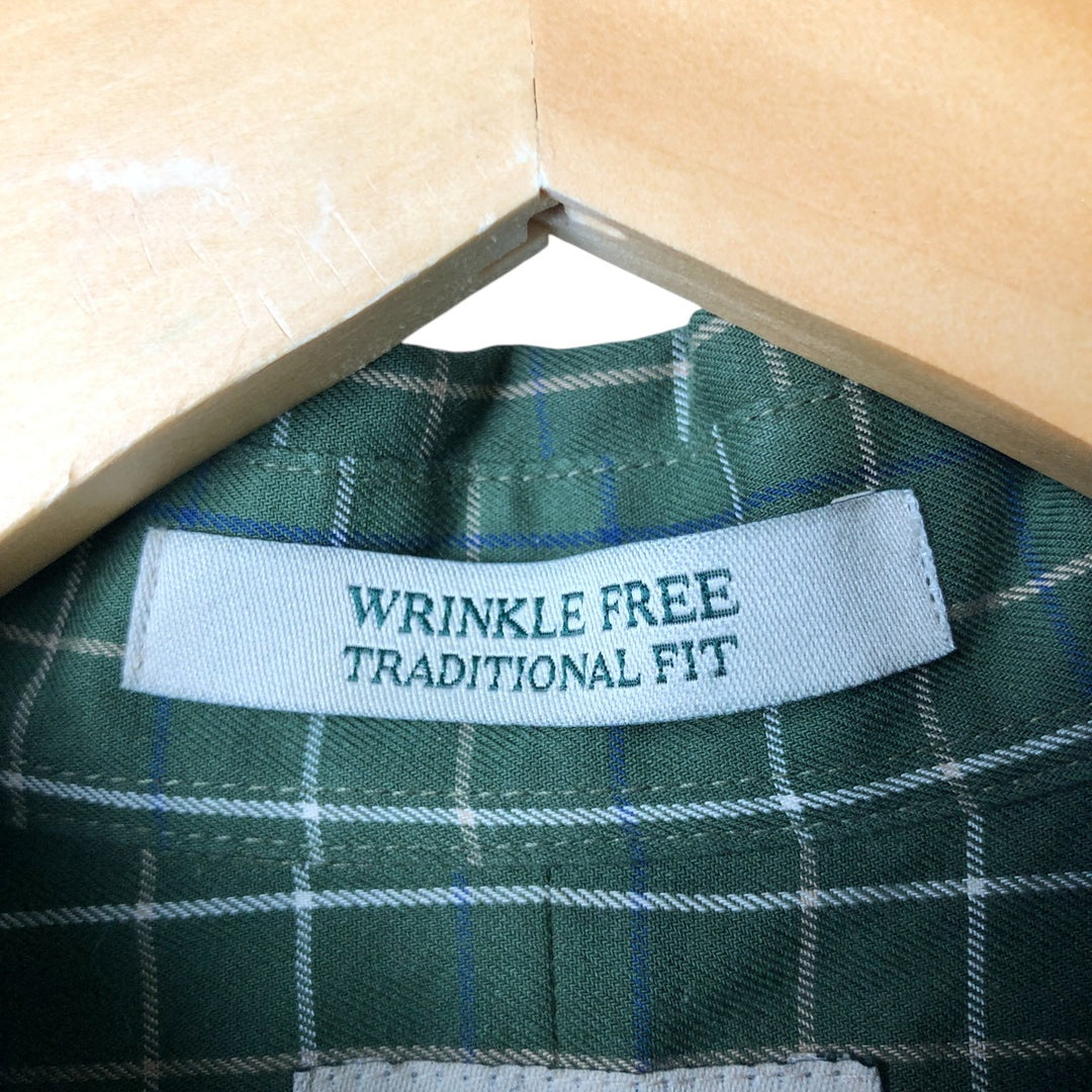 90s-00'S LLBean WRINKLE FREE TRADITIONAL FIT Short Sleeve Button-Down Check Shirt, Men's Size Medium cotton Green type dark green Vintage Second Hand