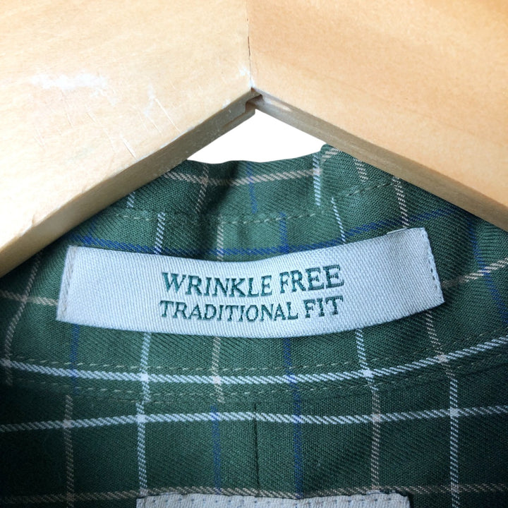 90s-00'S LLBean WRINKLE FREE TRADITIONAL FIT Short Sleeve Button-Down Check Shirt, Men's Size Medium cotton Green type dark green Vintage Second Hand