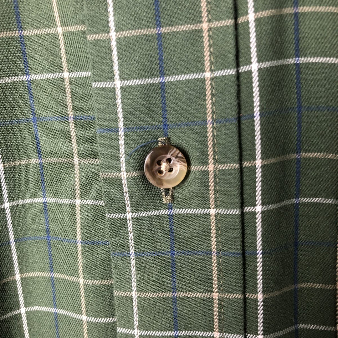 90s-00'S LLBean WRINKLE FREE TRADITIONAL FIT Short Sleeve Button-Down Check Shirt, Men's Size Medium cotton Green type dark green Vintage Second Hand