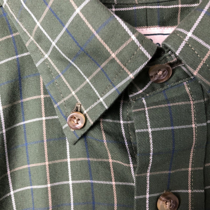 90s-00'S LLBean WRINKLE FREE TRADITIONAL FIT Short Sleeve Button-Down Check Shirt, Men's Size Medium cotton Green type dark green Vintage Second Hand
