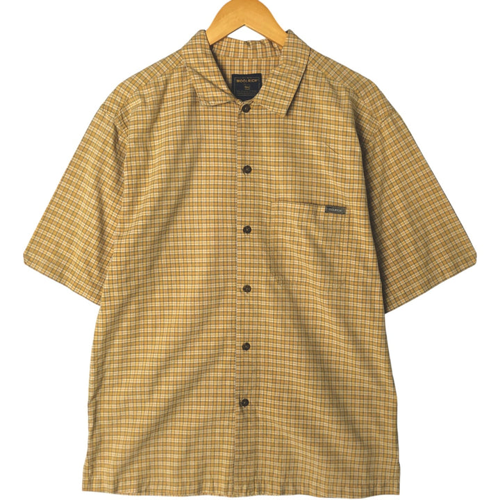 2000'S WOOLRICH Short Sleeve Cotton Check Shirt, Box Shirt, Men's Size M cotton yellow type Vintage Second Hand
