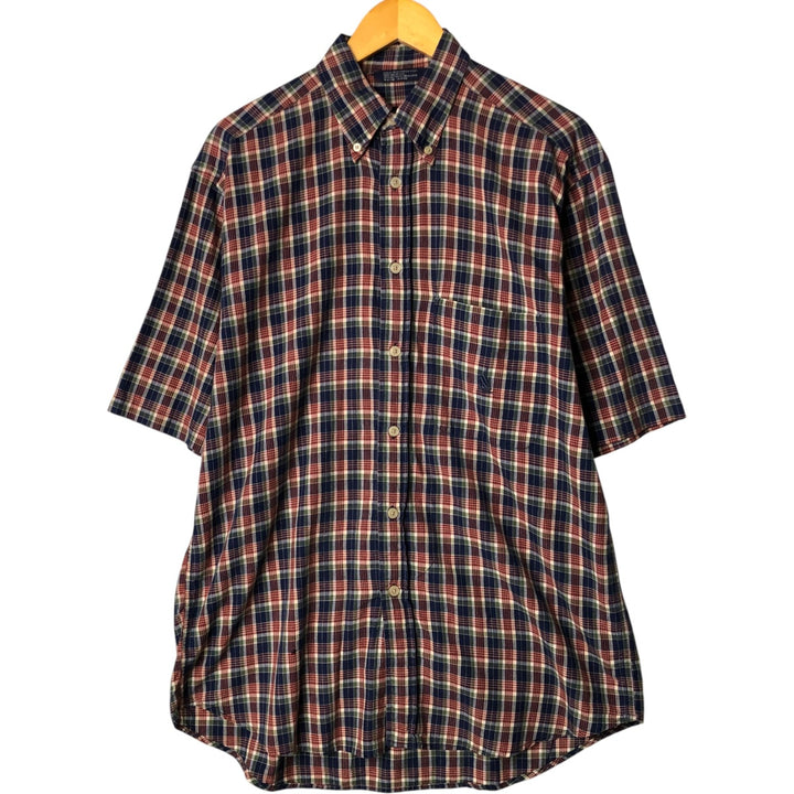 90'S NAUTICA short sleeve button down check shirt, men's size M, vintage cotton navy blue type Vintage Second Hand